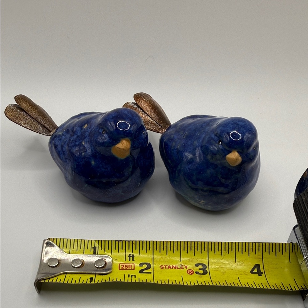 Blue Ceramic Bird Figurines with metal tails